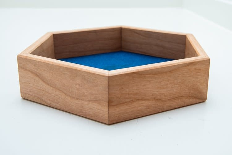 Handmade Dice Tray - Cherry Hex with Blue Felt