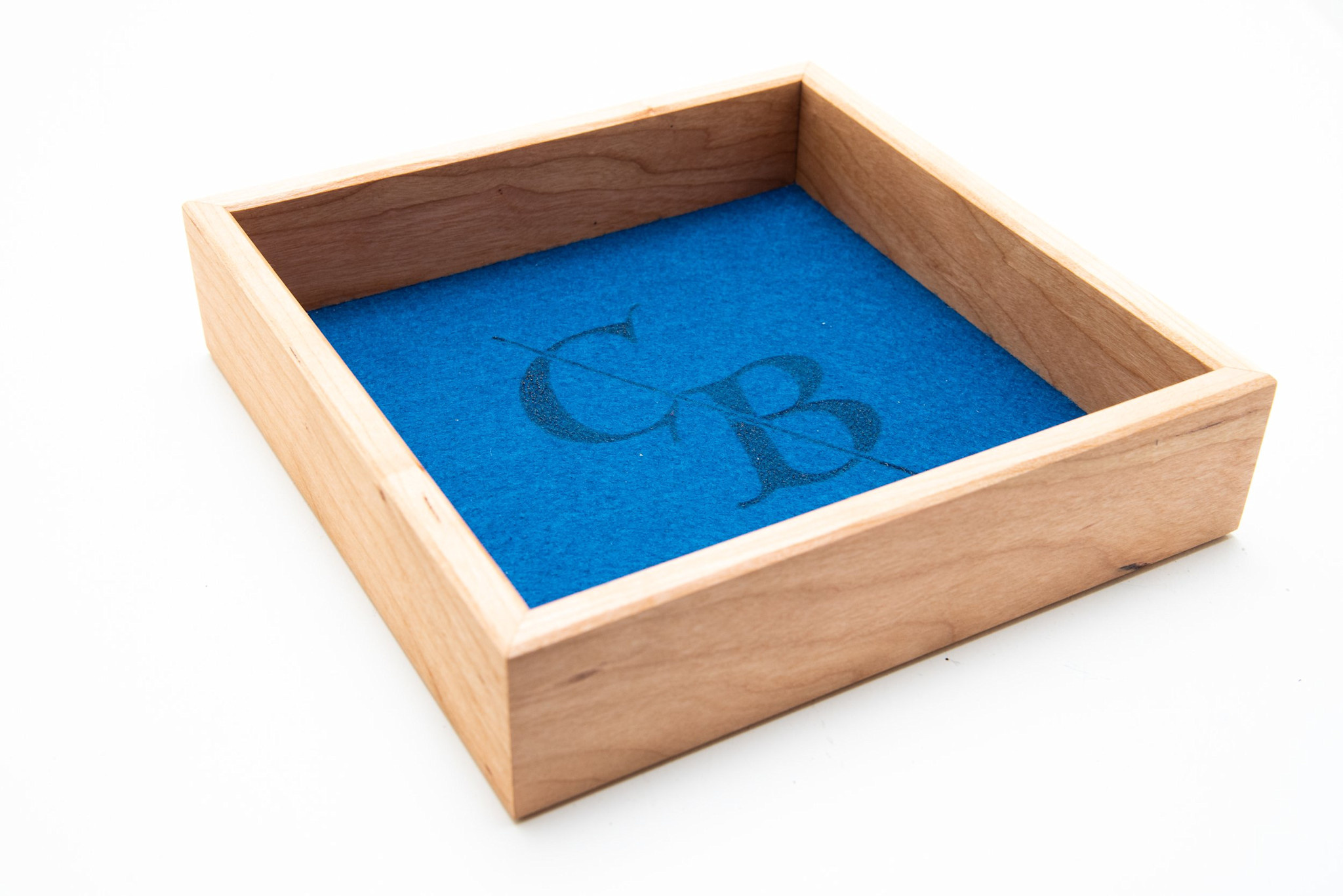 Handmade Dice Tray - Cherry Square with Blue Felt