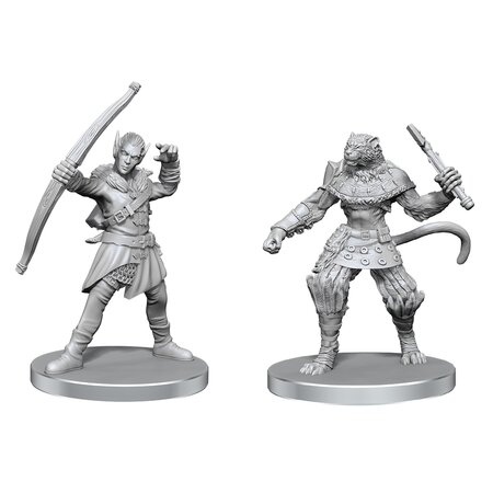 Pathfinder Battles Unpainted Minis - Elf Hunter & Catfolk Bandit