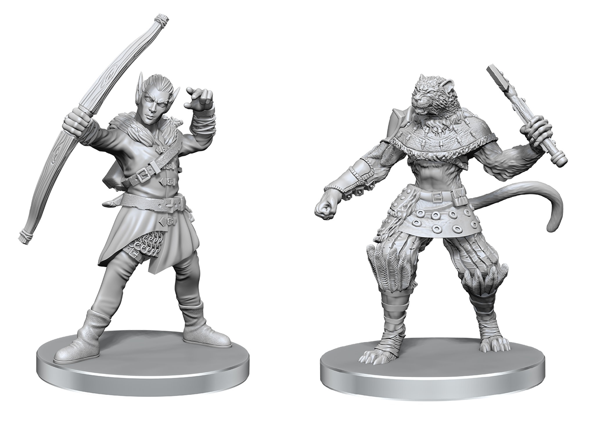 Pathfinder Battles Unpainted Minis - Elf Hunter & Catfolk Bandit
