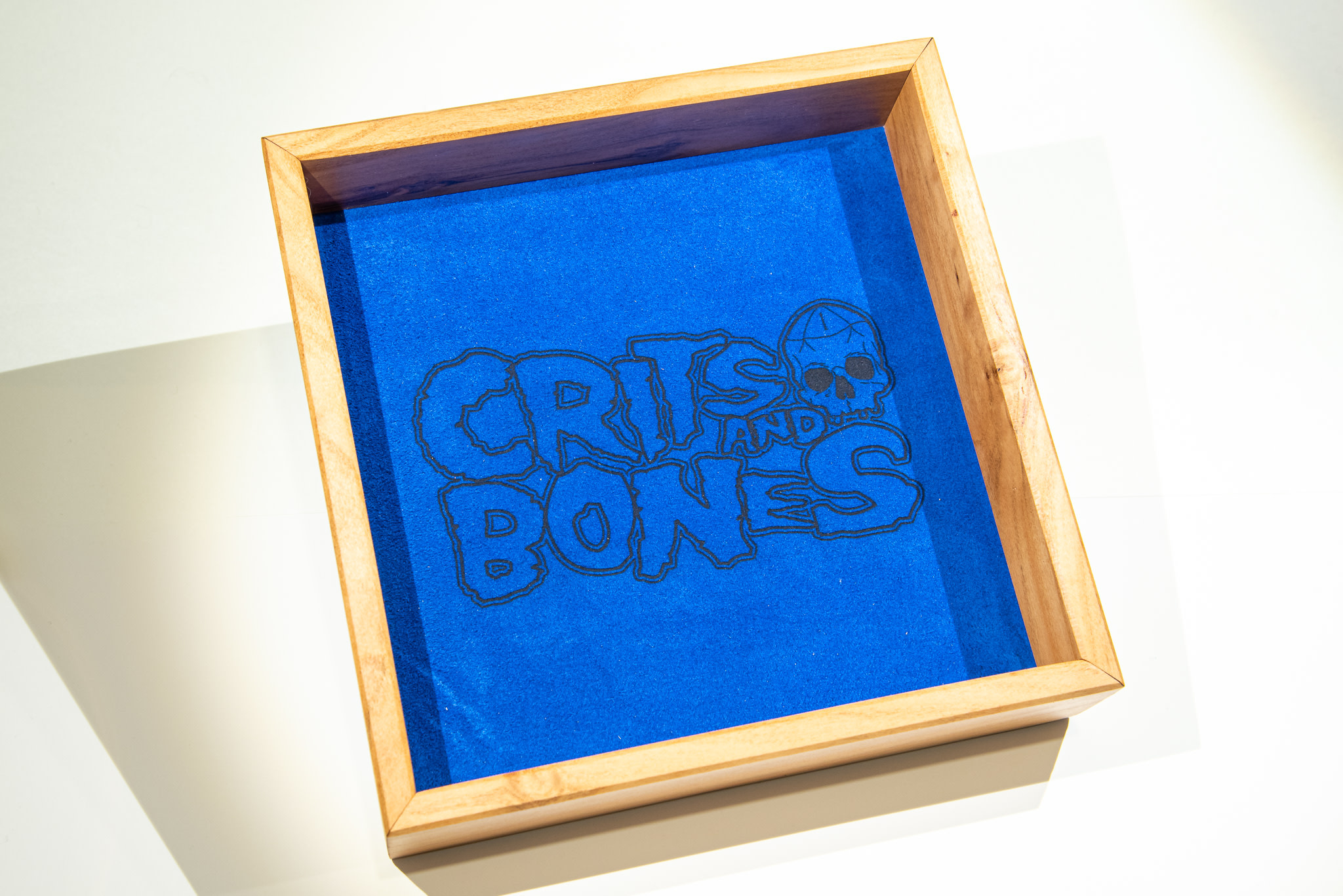 Handmade Dice Tray - Cherry Square with Blue Suede