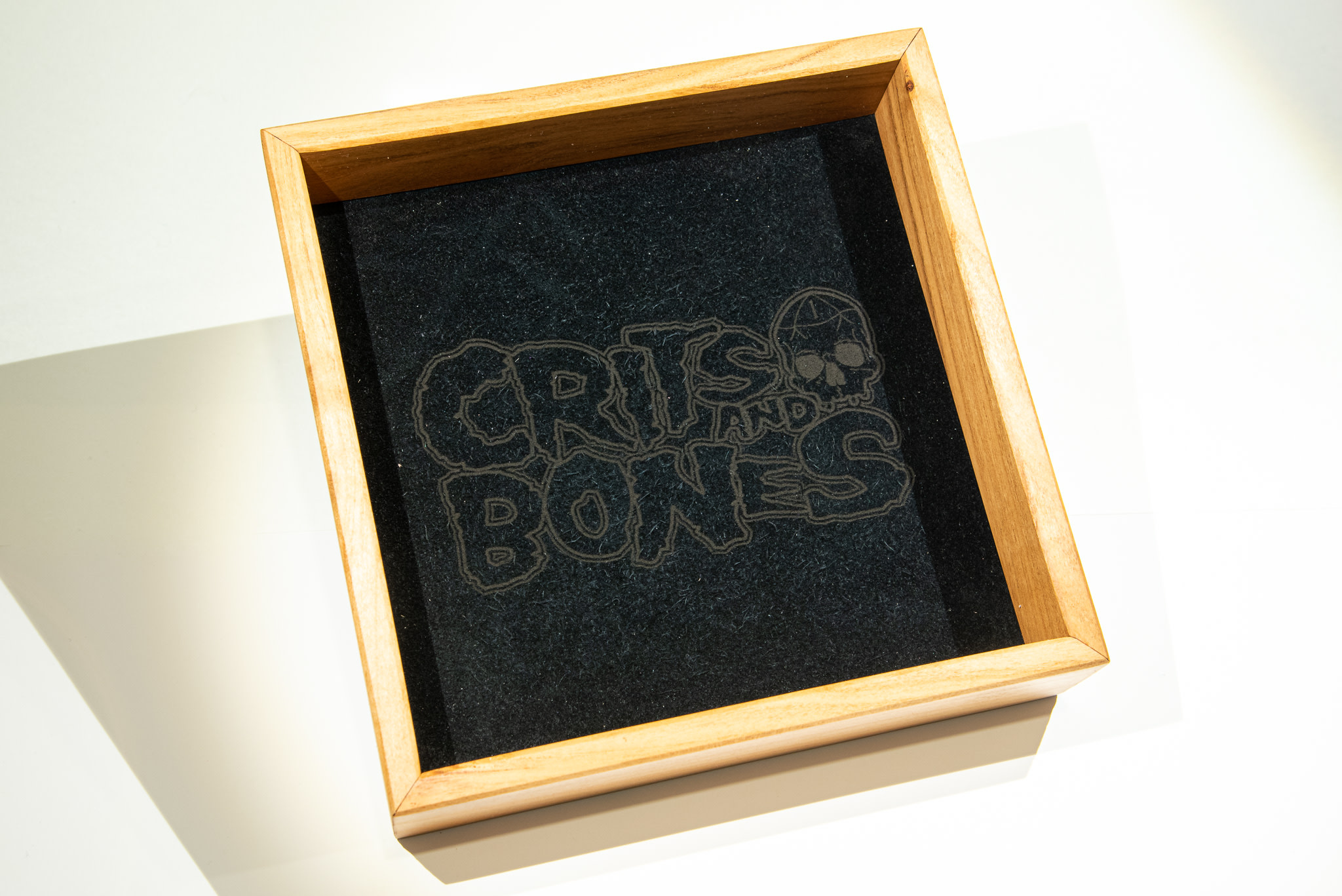 Handmade Dice Tray - Cherry Square with Black Suede