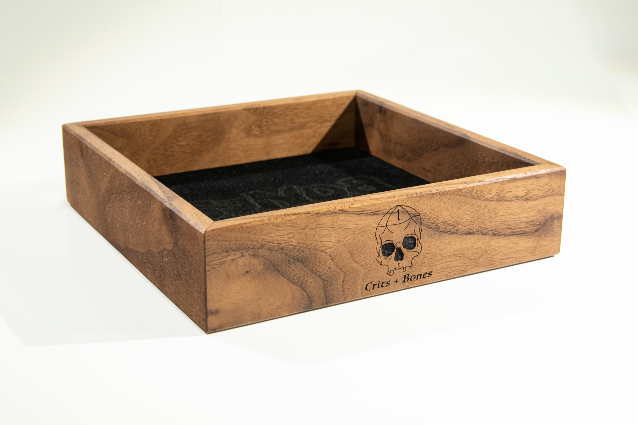 Handmade Dice Tray - Black Walnut Square with Black Suede