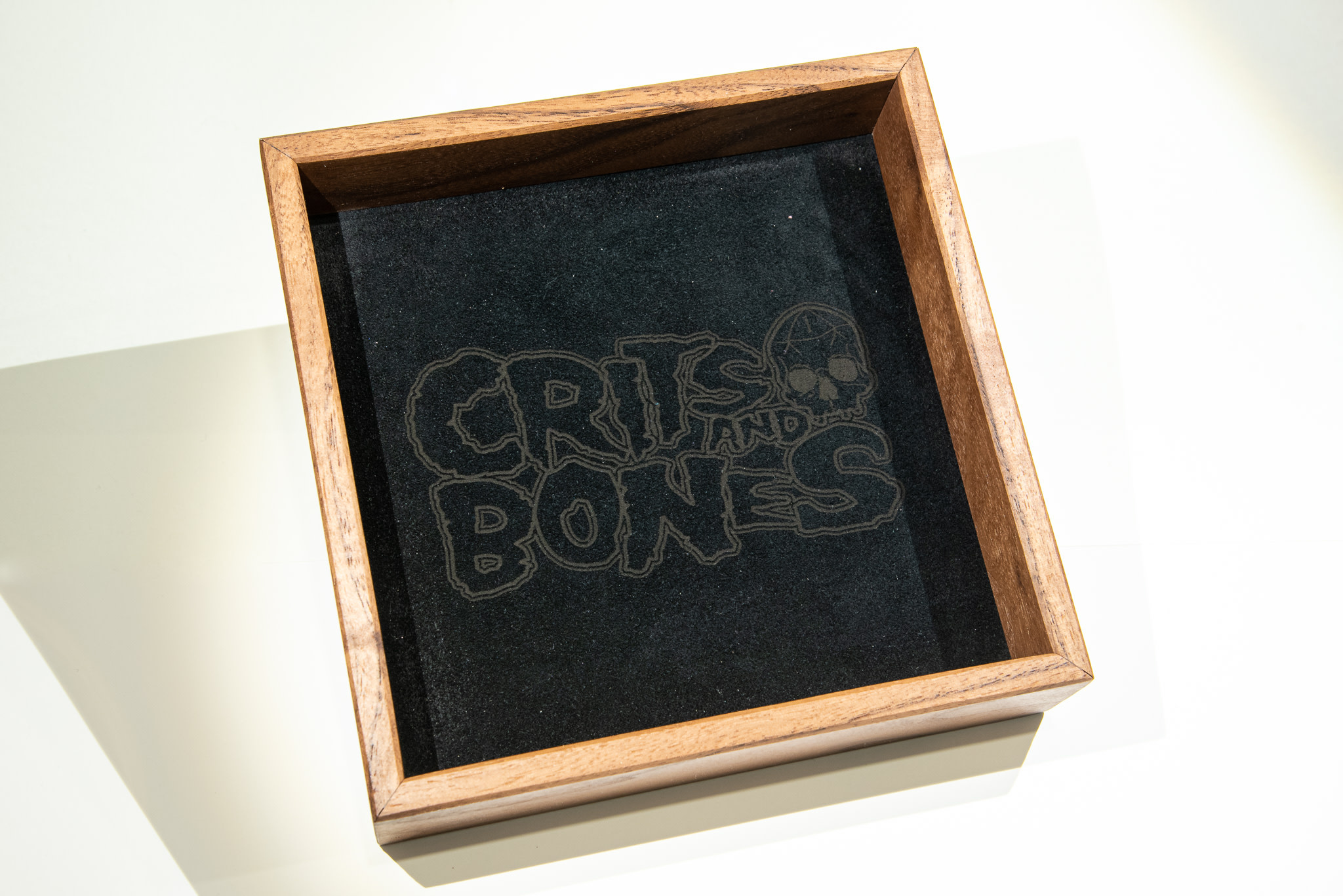 Handmade Dice Tray - Black Walnut Square with Black Suede