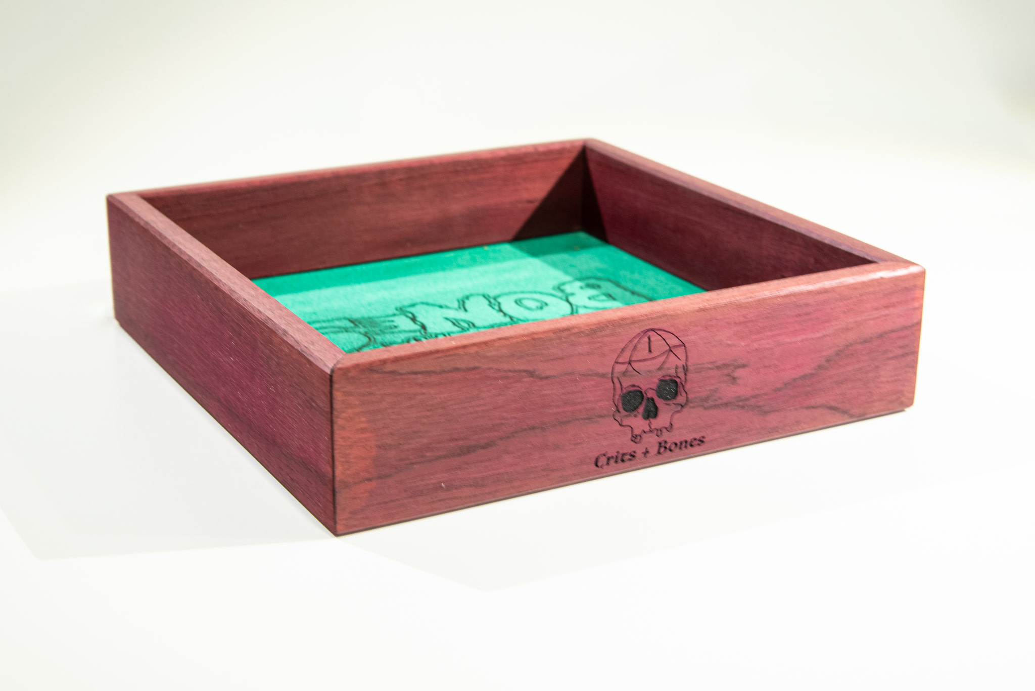 Handmade Dice Tray - Purple Heart Square with Green Suede