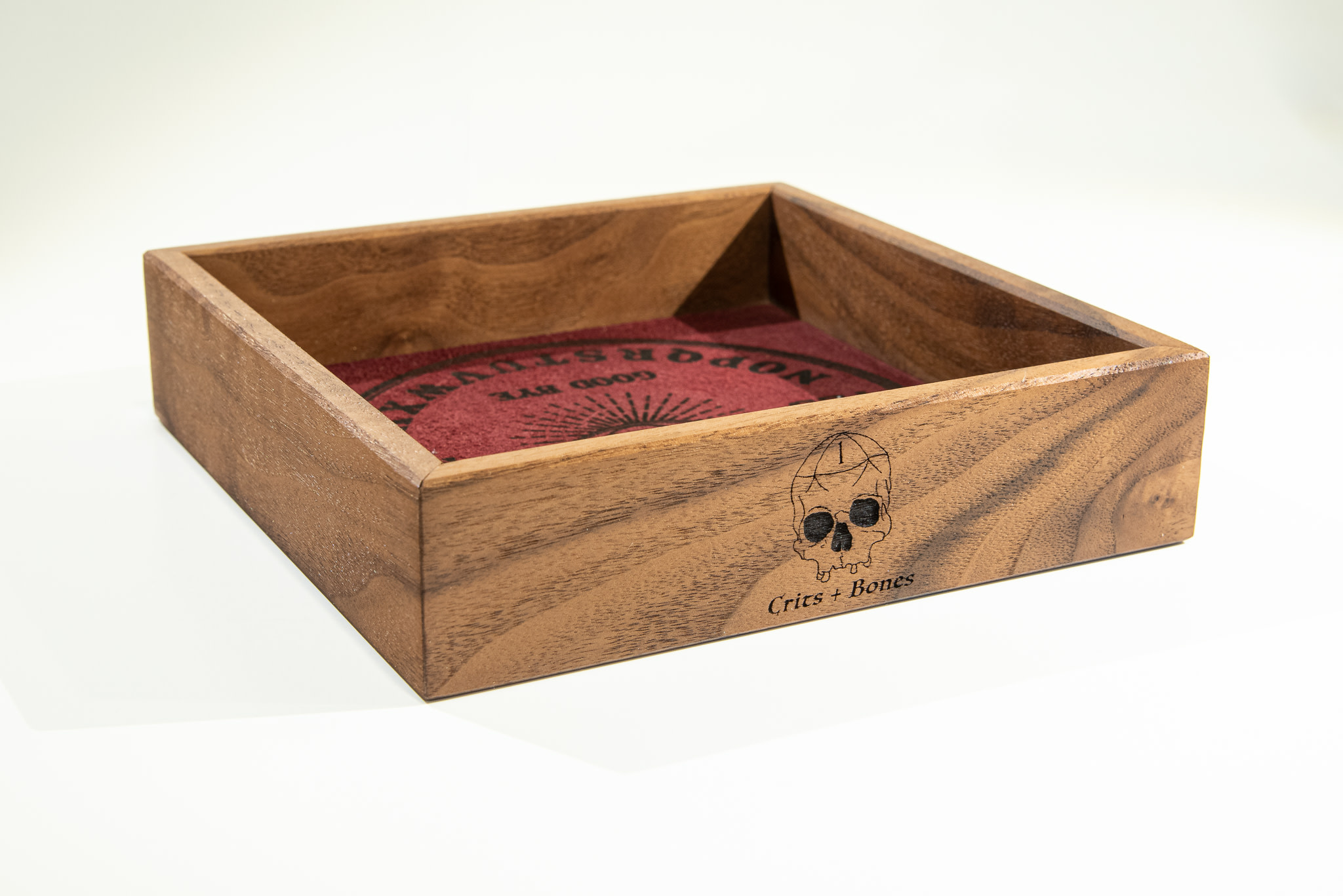 Handmade Dice Tray - Black Walnut Square with Wine Suede - Ouija