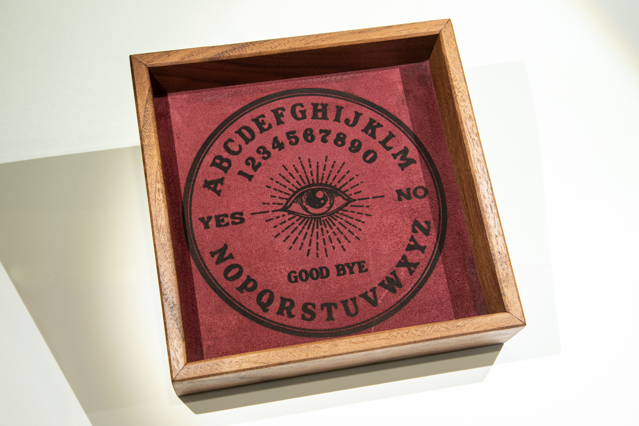 Handmade Dice Tray - Black Walnut Square with Wine Suede - Ouija