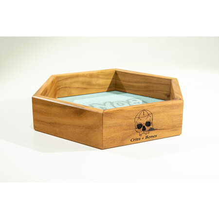 Handmade Dice Tray - Cherry Wood Hex with Light Blue Suede