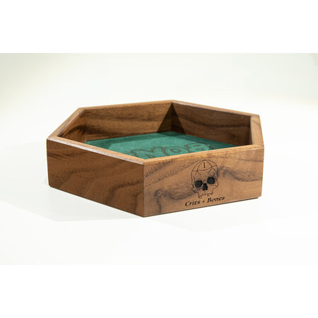 Handmade Dice Tray - Black Walnut Hex with Hunter Green Suede