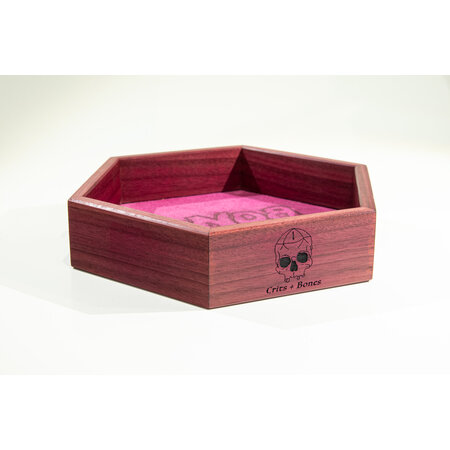 Handmade Dice Tray - Purple Heart Hex with Pink Suede