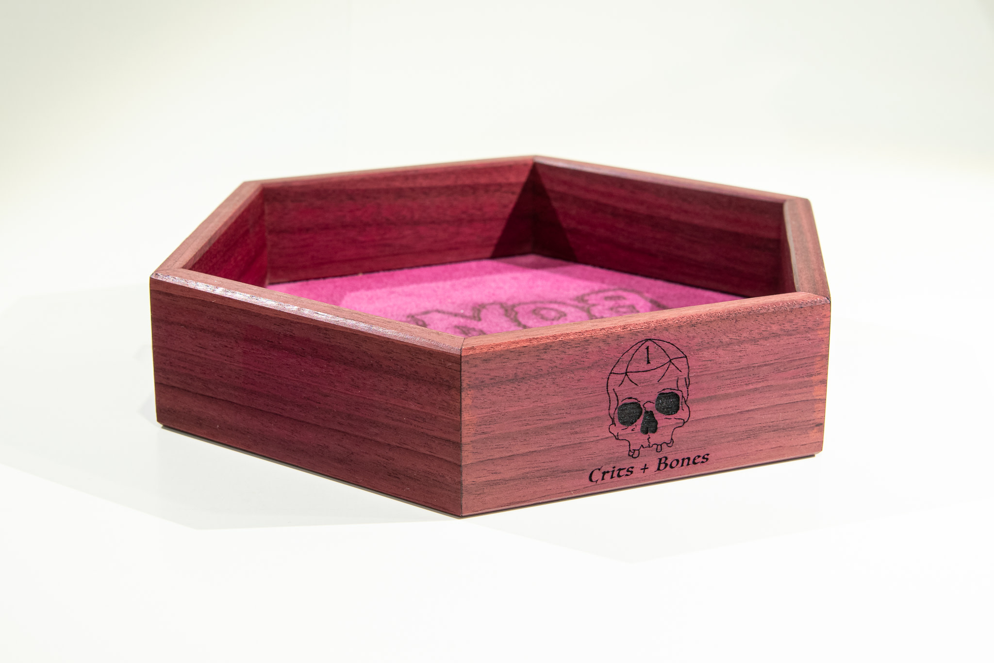 Handmade Dice Tray - Purple Heart Hex with Pink Suede