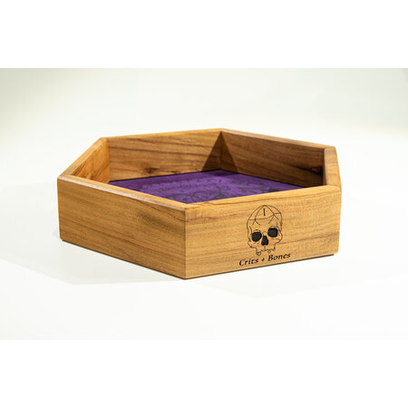 Handmade Dice Tray - Cherry Wood Hex with Purple Suede - Ouija