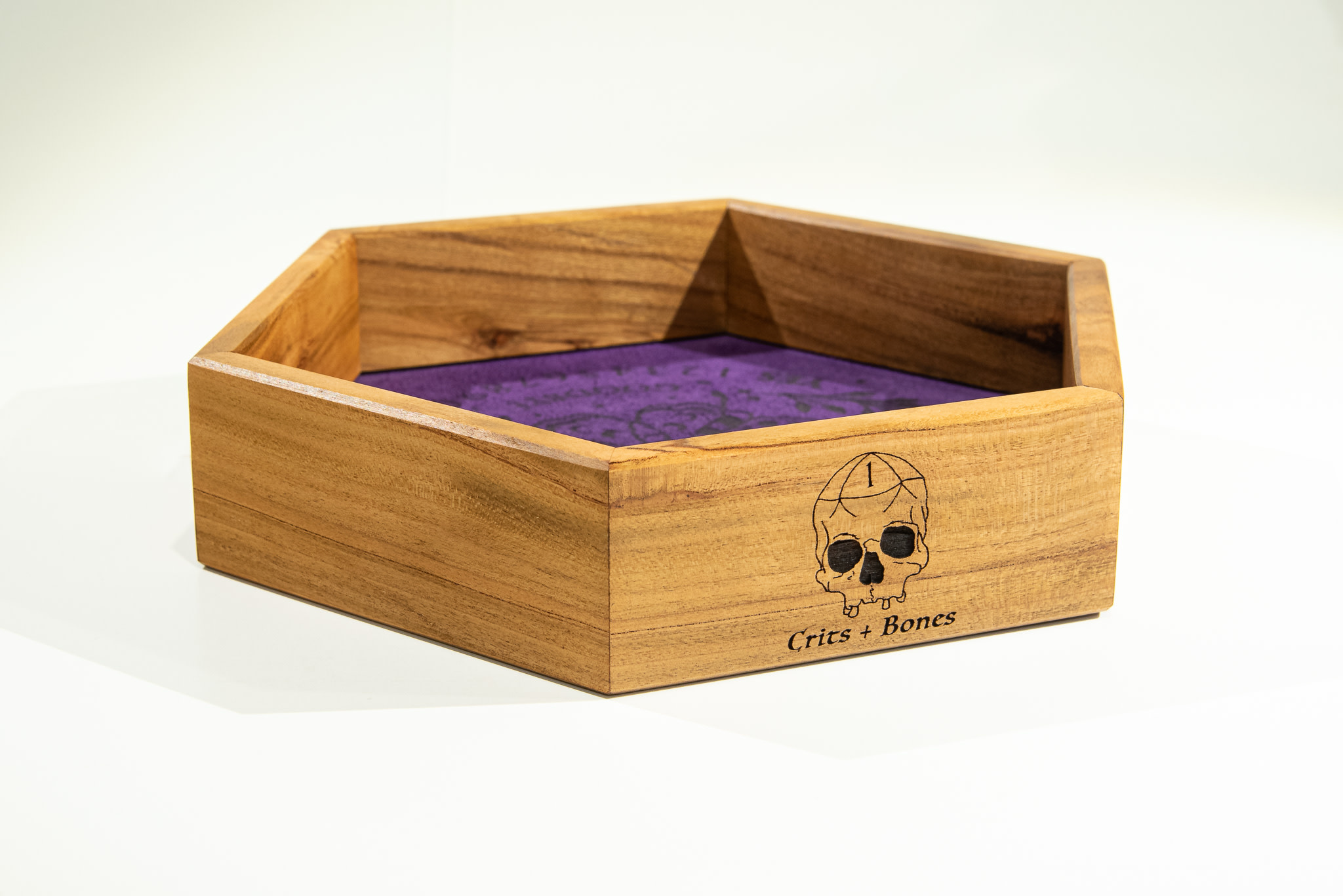 Handmade Dice Tray - Cherry Wood Hex with Purple Suede - Ouija