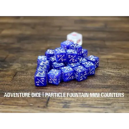 +1/+1 Mini Counter Dice - Particle Fountain - Blue & Silver w/ Gold
