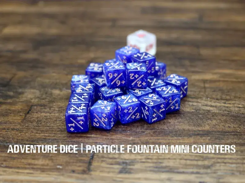 +1/+1 Mini Counter Dice - Particle Fountain - Blue & Silver w/ Gold