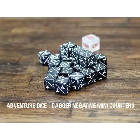-1/-1 Negative Mini Counter Dice - Dagger - Black w/ White