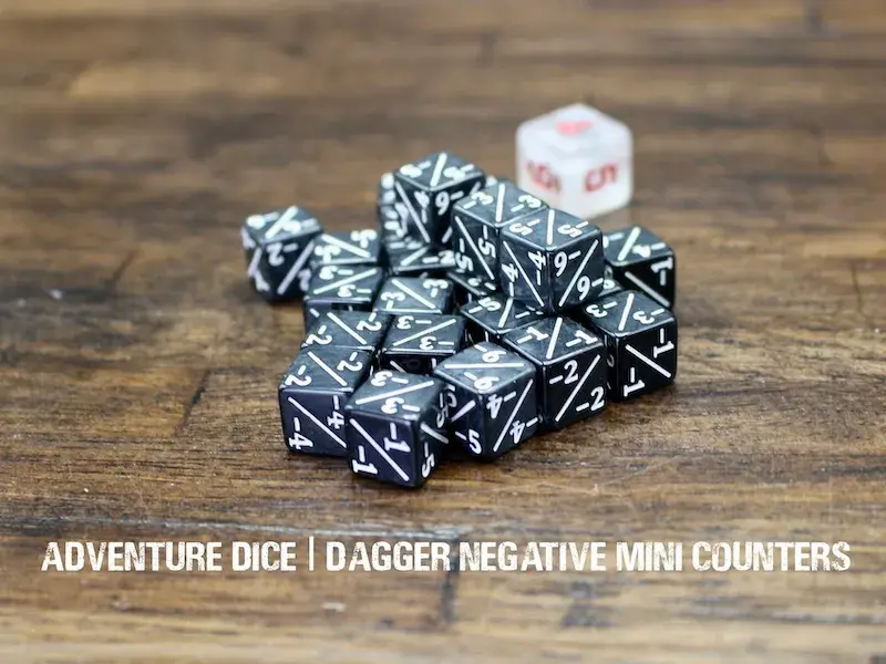 -1/-1 Negative Mini Counter Dice - Dagger - Black w/ White