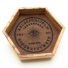 Handmade Dice Tray - Zebra Wood Hex Ouija with Brown Suede