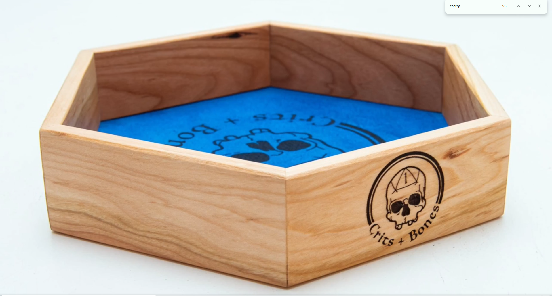 Handmade Dice Tray - Cherry Wood Hex with Blue Suede