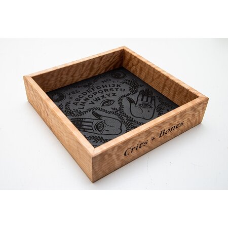 Handmade Dice Tray - Figured Maple Square Ouija with Black Leather