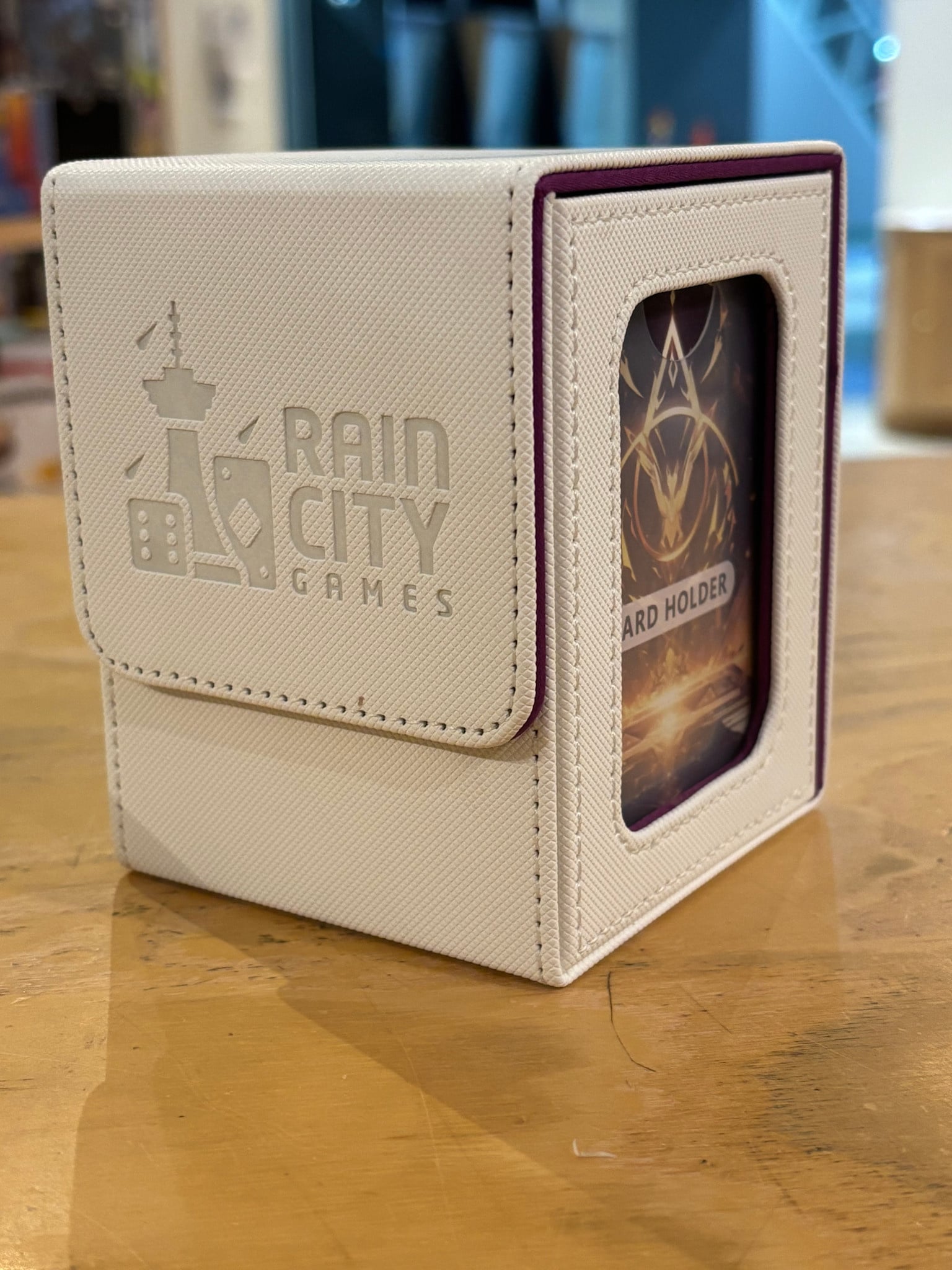 Rain City Games Logo Deck Box - Single Deck with Window (White/Purple)
