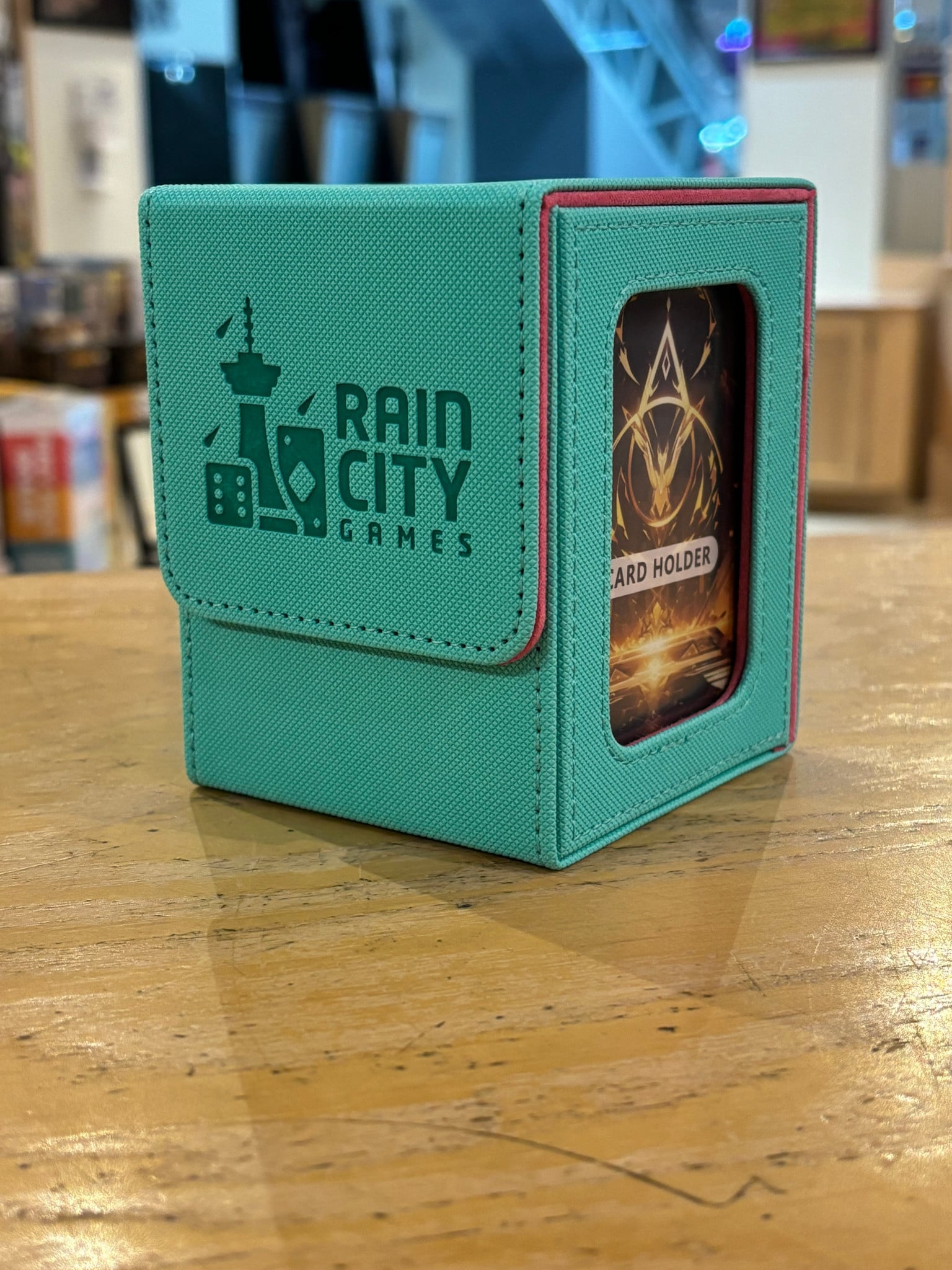 Rain City Games Logo Deck Box - Single Deck with Window (Green/Rose)