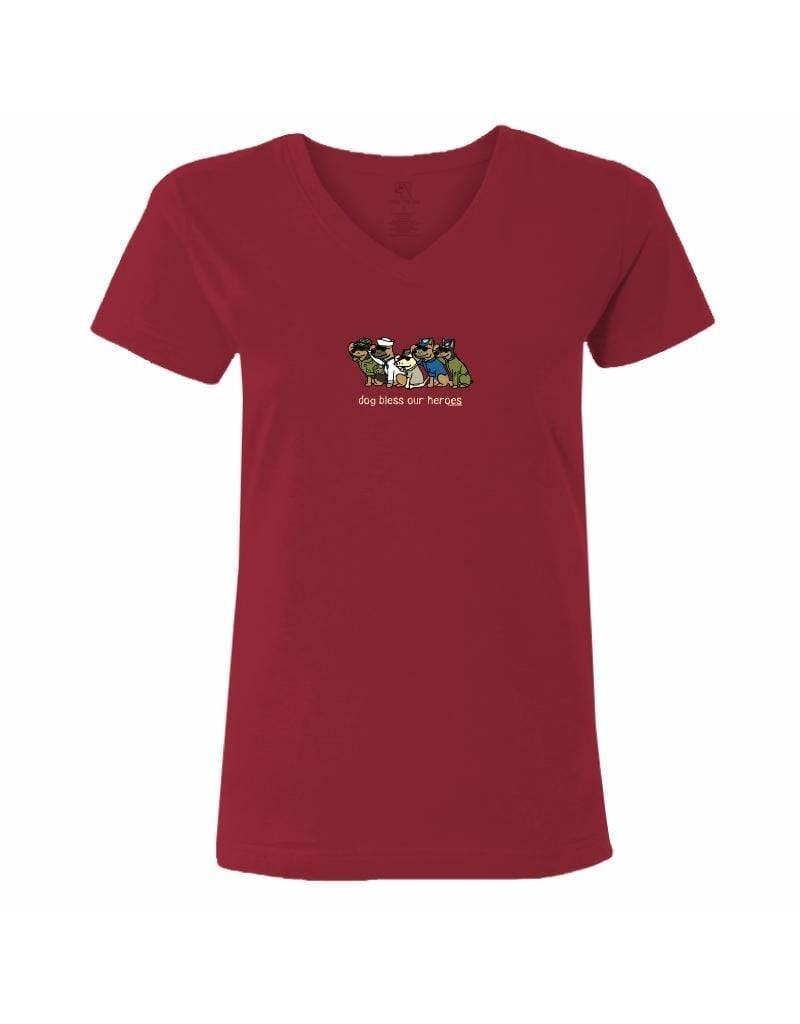 Teddy the Dog Women's Dog Bless Our Heroes t-shirt - crimson