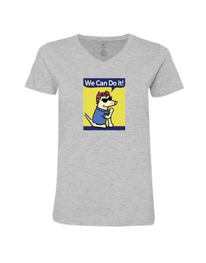 Teddy the Dog WOS Teddy the Dog We Can Do It v-neck t-shirt - heather grey