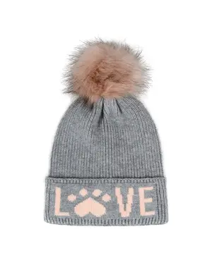 Hatphile LOVE Pompom Knit Hat - grey/pink