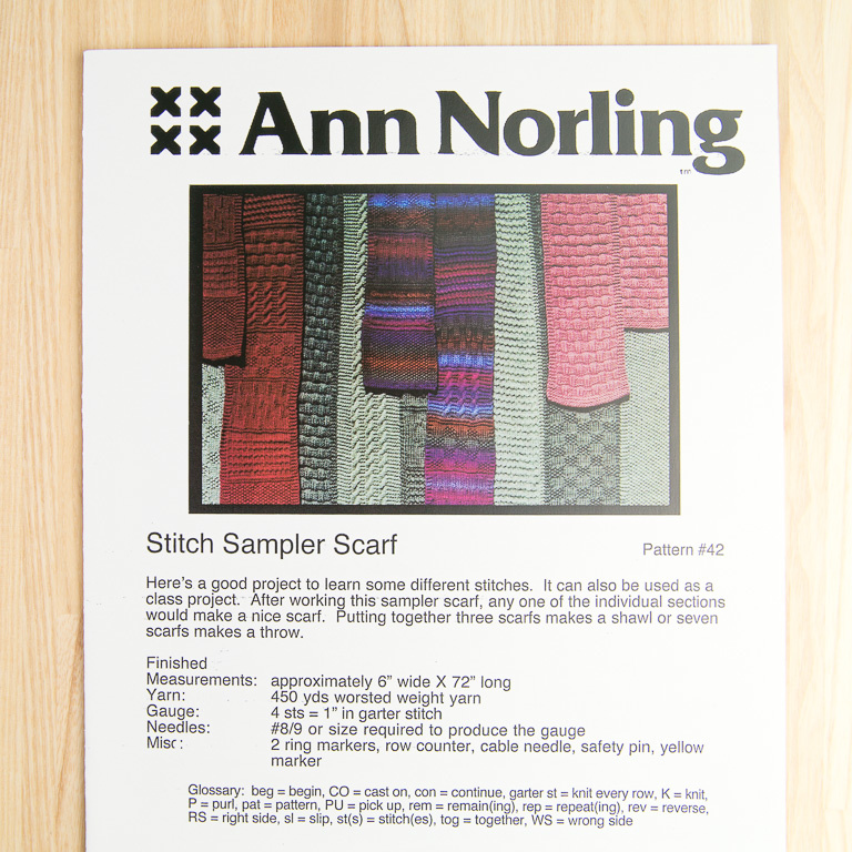 Ann Norling 42 Stitch Sampler Scarf Pattern