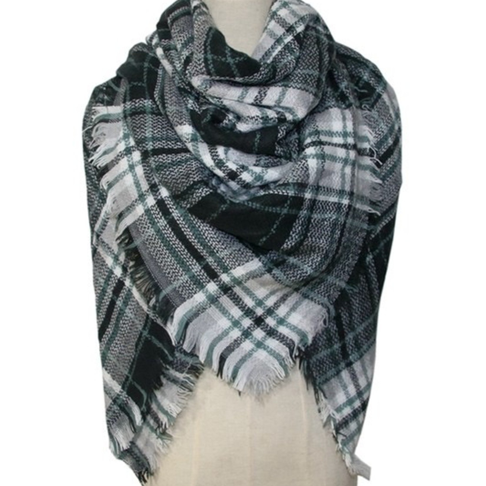 Plaid Blanket Scarf Green Blk Drop Dead Darlings Clothing Boutique