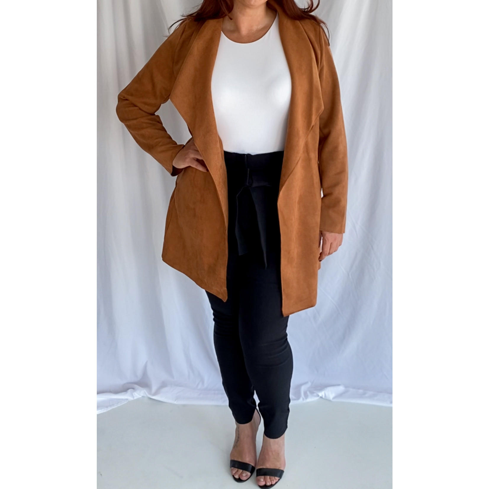 Faux suede belted jacket