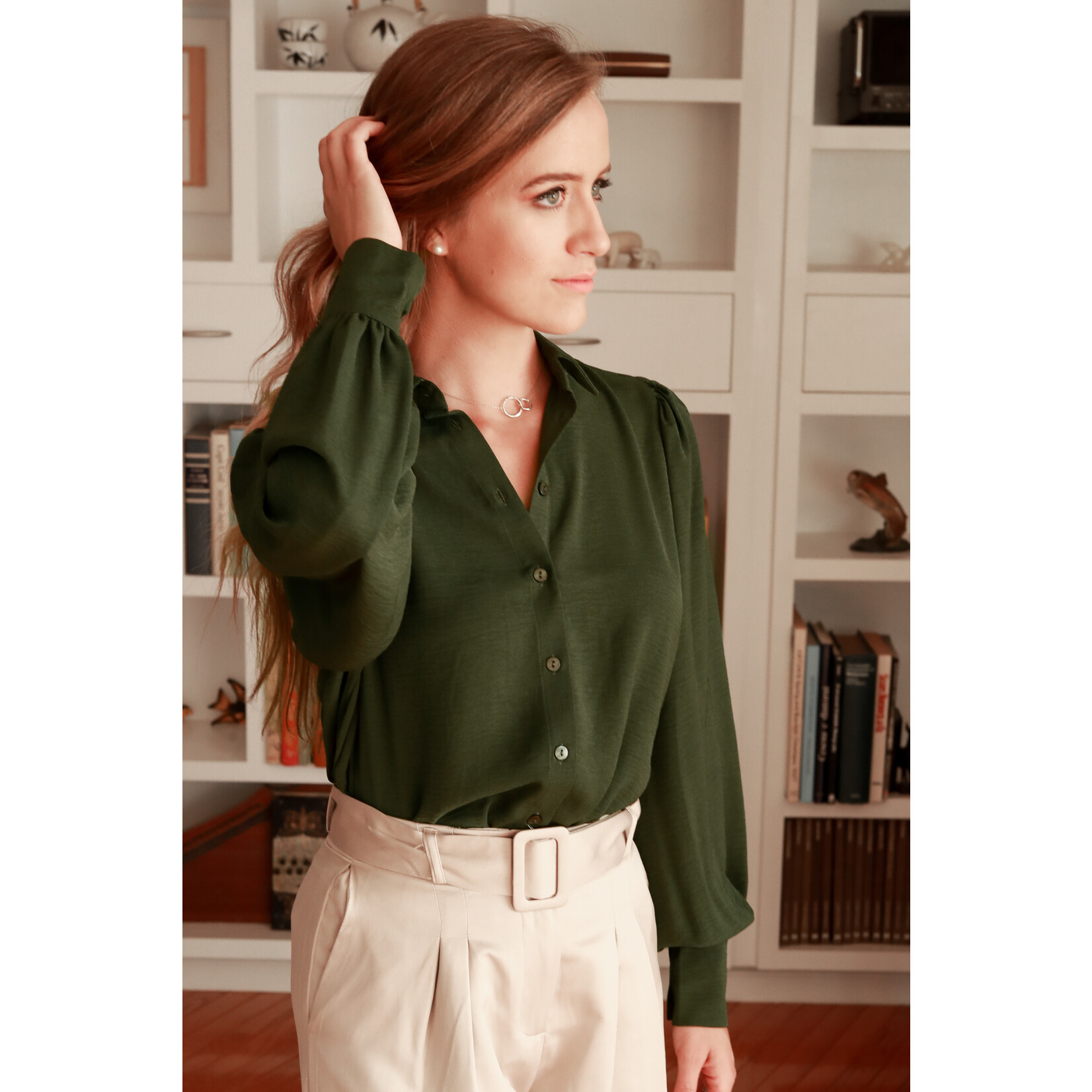 Apricot  pleated sleeve blouse