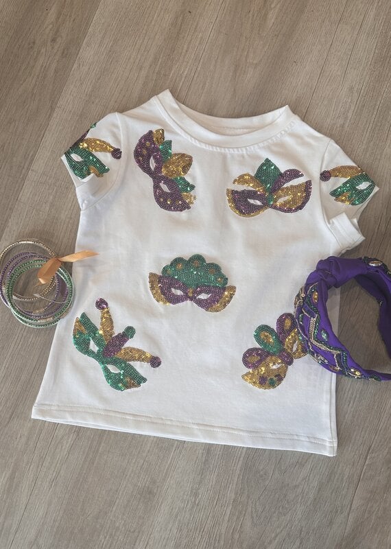 Sparkle City Kids Mardi Gras Mask Tee