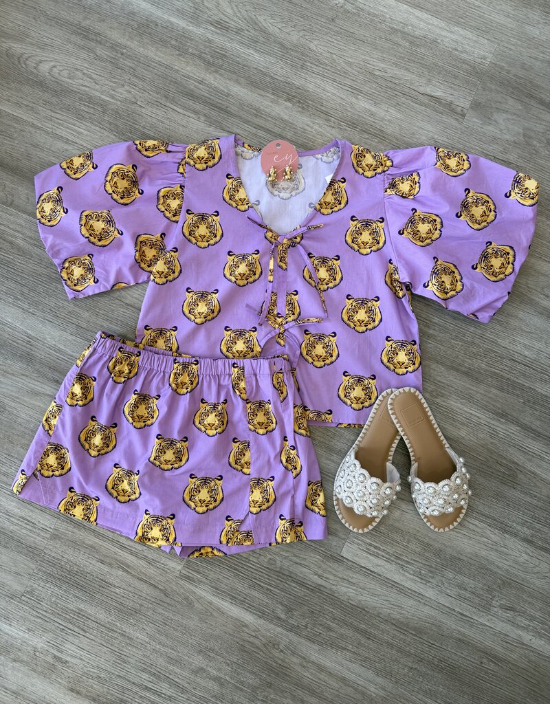 Poplin Puff Sleeve Tiger Top