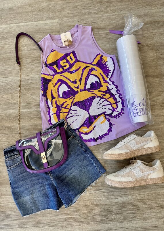 LSU Full Face Sequin Tiger Lavender