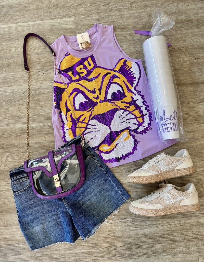 LSU Full Face Sequin Tiger Lavender