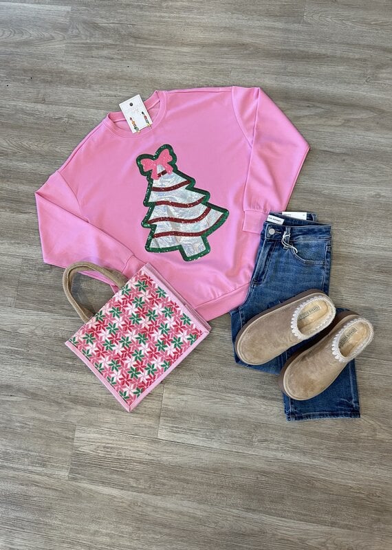 Foil Bow Christmas Tree Pullover