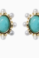 St Armands Turquoise and Pearl Oval Stud Earrings