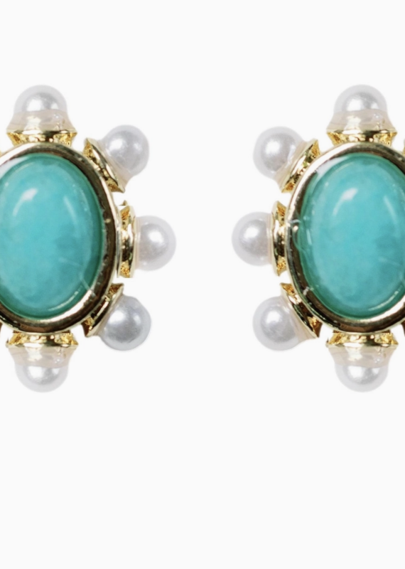 St Armands Turquoise and Pearl Oval Stud Earrings