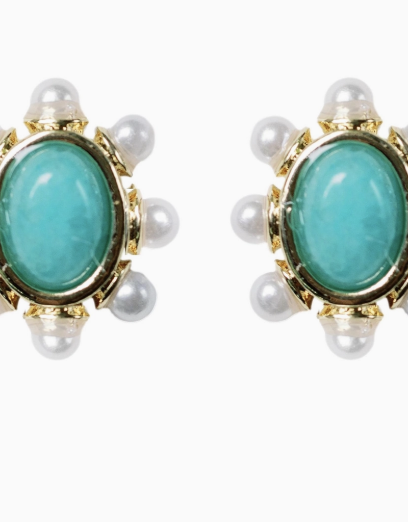 St Armands Turquoise and Pearl Oval Stud Earrings