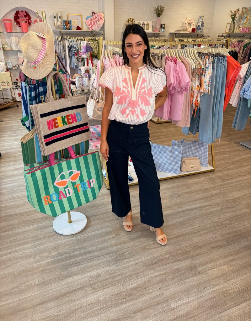 Say Something Embroidered Stripe Top