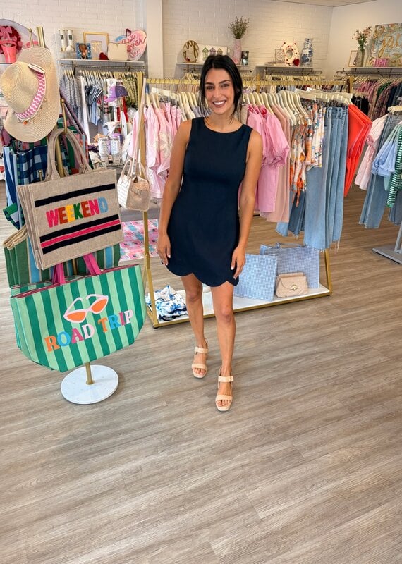 Cape Cod Scalloped Linen Dress Navy