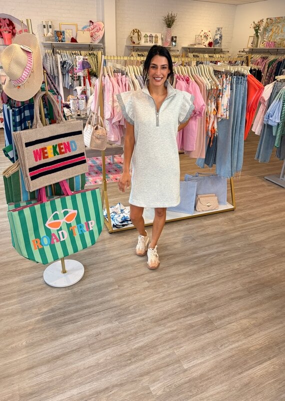 Scallop Sleeve Half Zip Dress