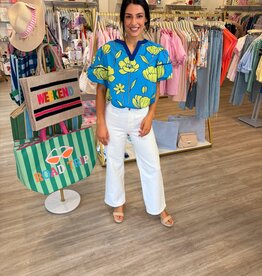 Blue Blooms Puff Sleeve Top