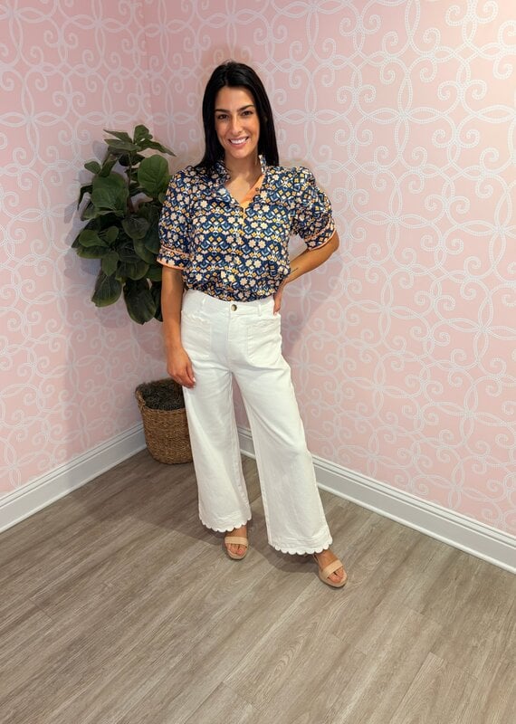 Laurel Floral Top Navy