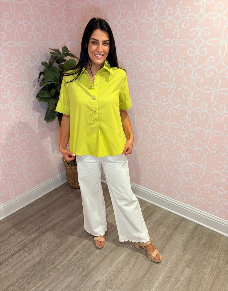 Maggie Chartreuse Gold Button Top