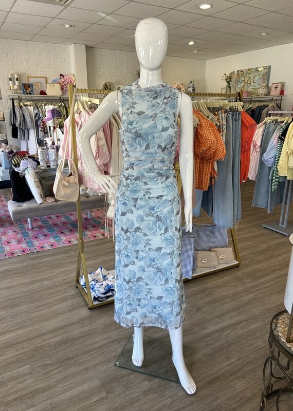 Sugar Lips Glacier Floral Ruched Midi Dress