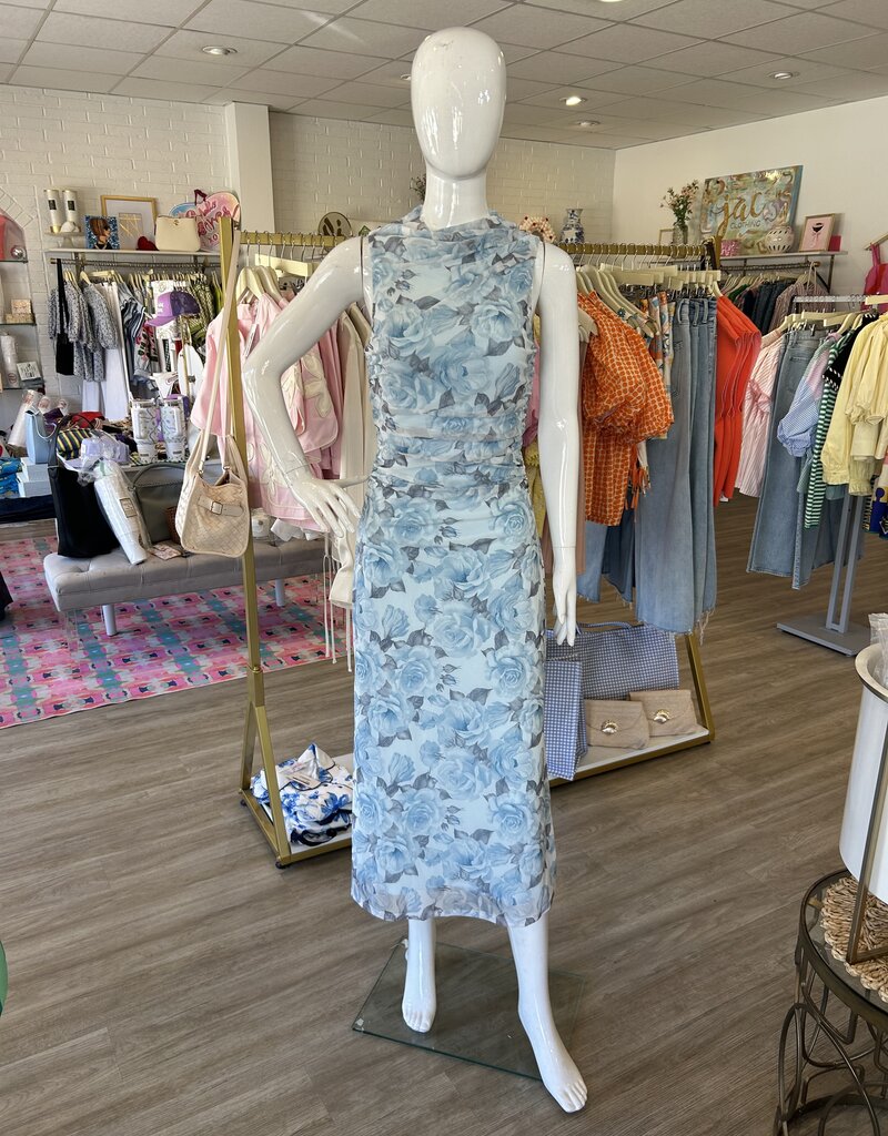 Sugar Lips Glacier Floral Ruched Midi Dress