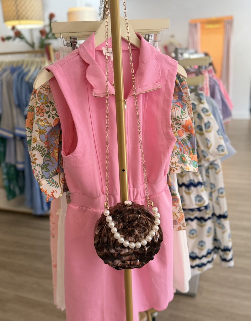 Acrylic Round Floral Pearl Crossbody Bag